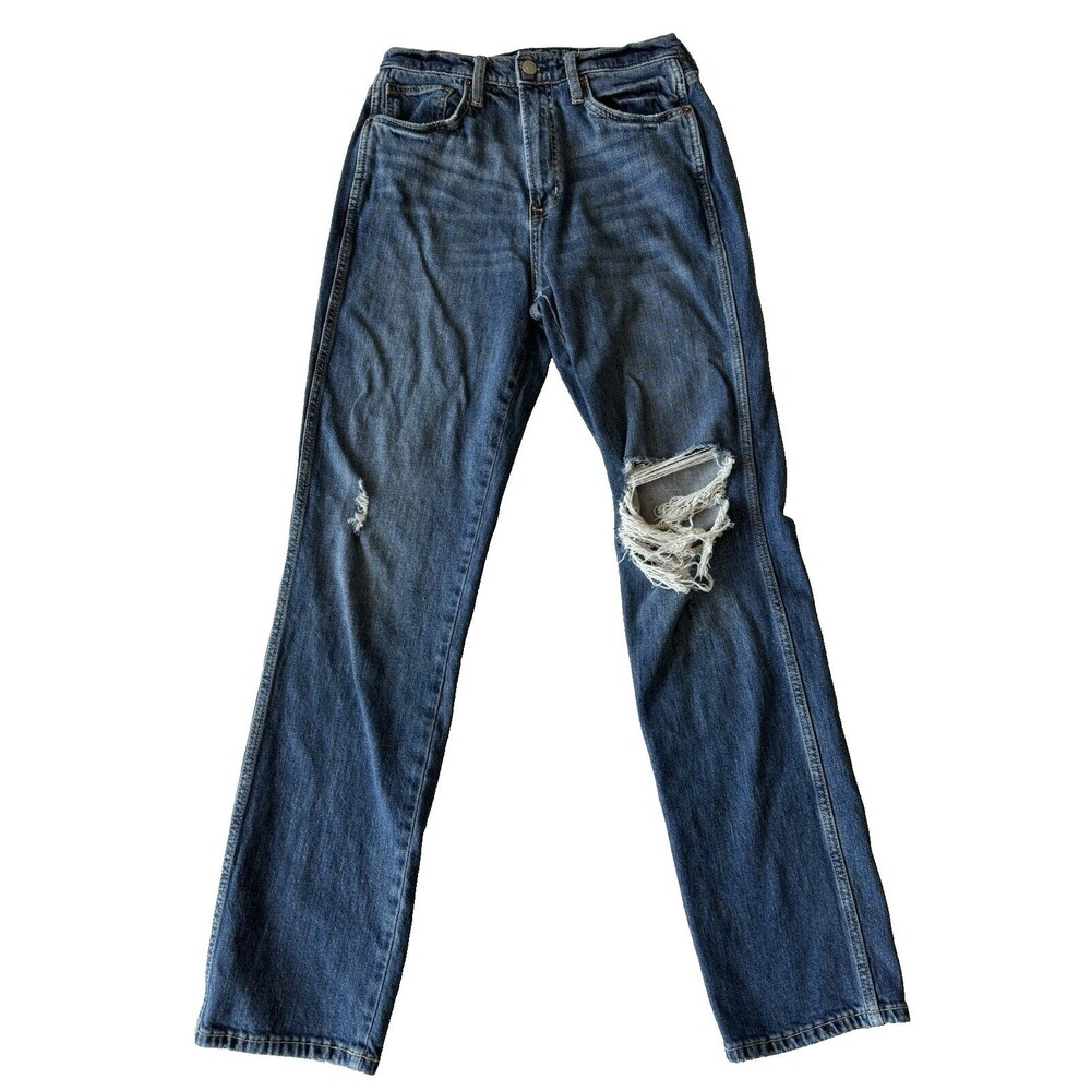 American Eagle Jeans Girls 7 Highest Rise 90s Straight Blue Stretch Distressed - Picture 2 of 10